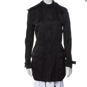 Vince Black Utility Trench Jacket Coat removable Hood Viscose/Cotton EUC Medium